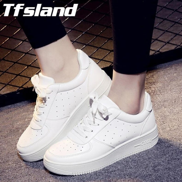 Tfsland Women Breathable Platform White Tennis Shoes Feminino Chaussure Femme Shoes Zapatos Mujer Basket Sneakers Christmas Gift