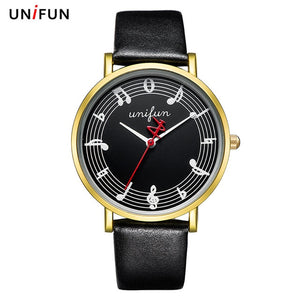 UNIFUN New Women Musical Notation Creative Leather Strap Fashion Casual Dress Quartz Simple Style Relogios Feminino Montre Watch