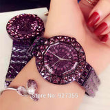 2017 New Style Purple Women Watches Top Luxury Steel Full Rhinestone Wristwatch Lady Crystal Dress Watches Female Quartz Watch