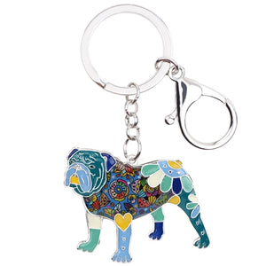 Bonsny Enamel English British Bulldog Bull Terrier Dog Key Chain Key Ring New Fashion Jewelry For Women Charm Bag Accessories