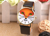 Retro Cartoon Fox Design Leather Band Analog Alloy Quartz Wrist Watch