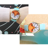 Retro Cartoon Fox Design Leather Band Analog Alloy Quartz Wrist Watch