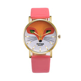 Retro Cartoon Fox Design Leather Band Analog Alloy Quartz Wrist Watch