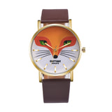 Retro Cartoon Fox Design Leather Band Analog Alloy Quartz Wrist Watch