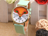 Retro Cartoon Fox Design Leather Band Analog Alloy Quartz Wrist Watch