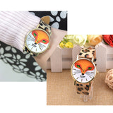 Retro Cartoon Fox Design Leather Band Analog Alloy Quartz Wrist Watch