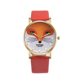 Retro Cartoon Fox Design Leather Band Analog Alloy Quartz Wrist Watch