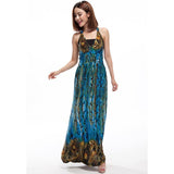 Women Bohemian Summer Dress Printed Sexy Backless Long Maxi Halter Dress V Neck Sleeveless Vestidos Plus Size