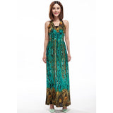 Women Bohemian Summer Dress Printed Sexy Backless Long Maxi Halter Dress V Neck Sleeveless Vestidos Plus Size