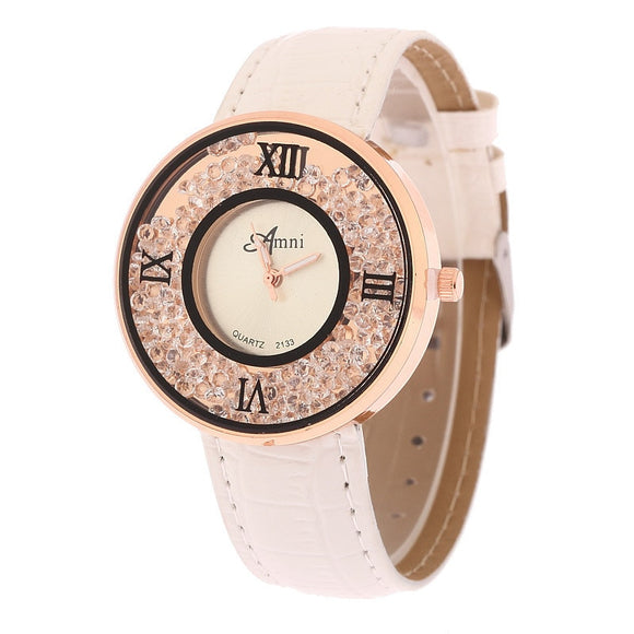 New Fashion Quartz Watch lady Rhinestone Leather Casual style Dress Womens clock Rose red Crystal Relogio feminino 2018