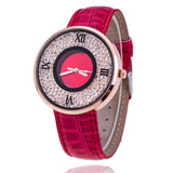 New Fashion Quartz Watch lady Rhinestone Leather Casual style Dress Womens clock Rose red Crystal Relogio feminino 2018