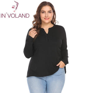 IN'VOLAND Big Size Women T-Shirts Tops XXL-5XL Spring Autumn Solid Long Sleeve Lace Patchwork Casual Large Tshirt Tees Plus Size