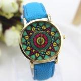 NEW Ethnic Watch Women Aztec Sun Stars PU Leather woman wristwatch casual dress accessories Geneva Style