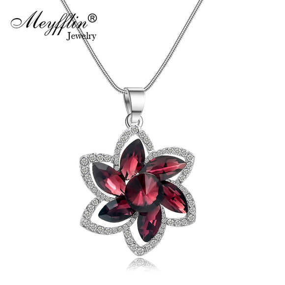 Meyfflin Women Long Necklace Collier Femme Fashion Silver Color Chain Crystal Flower Necklaces & Pendants Female Maxi Jewelry