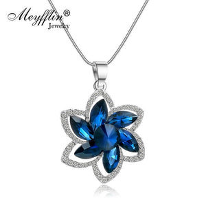 Meyfflin Women Long Necklace Collier Femme Fashion Silver Color Chain Crystal Flower Necklaces & Pendants Female Maxi Jewelry