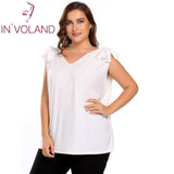 IN'VOLAND Big Size L-4XL Women Tank Tops Fashion V-Neck Vest Sleeveless Solid Bow-Tie Feminino Large T-Shirts Tshirt Plus Size