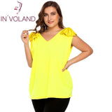 IN'VOLAND Big Size L-4XL Women Tank Tops Fashion V-Neck Vest Sleeveless Solid Bow-Tie Feminino Large T-Shirts Tshirt Plus Size