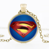 Hot! 2017 New Batman Superman For Men Three Color 25MM Round Glass Pendant Necklace Collier Hero Charm Necklace Jewelry Gift