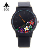 Bgg New Country style Leather Women Quartz Watches 2017 Luxury Top Brand Floral Pattern ladies Casual Watch female dress Clock