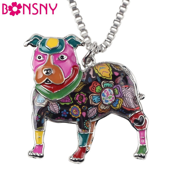 Bonsny Maxi Statement Metal Alloy Pit Bull Buster Dog Choker Necklace Chain Collar Pendant 2016 Fashion Enamel Jewelry Women