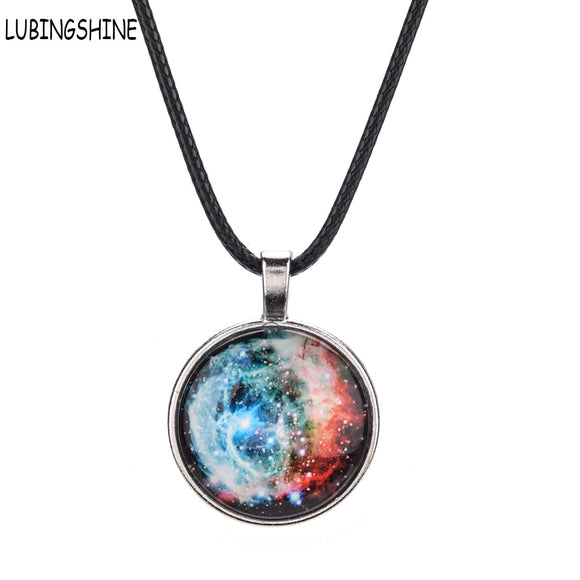 LUBINGSHINE Black Leather Rope Necklace Galaxy Solar System Pendants Necklaces For Woman collier femme Fashion Jewelry