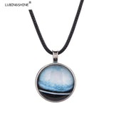 LUBINGSHINE Black Leather Rope Necklace Galaxy Solar System Pendants Necklaces For Woman collier femme Fashion Jewelry