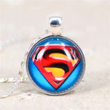 2016 New Silver Batman Superman Necklace For Men Glass Spiderman Green Lantern The Flash Pendant Necklace Collier Jewelry Gift