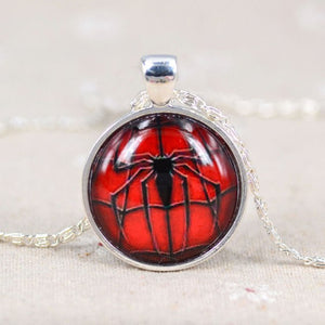 2016 New Silver Batman Superman Necklace For Men Glass Spiderman Green Lantern The Flash Pendant Necklace Collier Jewelry Gift