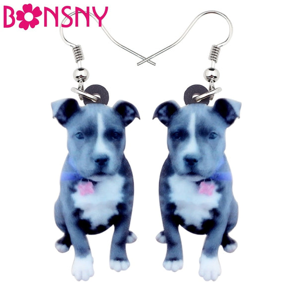 Bonsny Acrylic Staffordshire Bull Terrier Dog Earrings Big Long Dangle Drop Fashion Animal Jewelry For Women Girls Ladies Teens