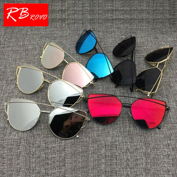 RBROVO 2018 Brand Designer Cat eye Sunglasses Women Vintage Metal Reflective Glasses For Women Mirror Retro Oculos De Sol Gafas