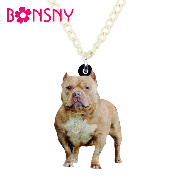 Bonsny Acrylic American Pit Bull Terrier Dog Necklace Pendant Chain Collar Animal Jewelry For Women Girls Ladies Teens Pets Bulk