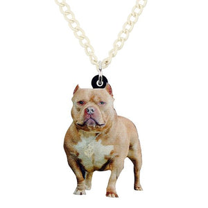 Bonsny Acrylic American Pit Bull Terrier Dog Necklace Pendant Chain Collar Animal Jewelry For Women Girls Ladies Teens Pets Bulk