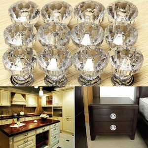 12pcs Crystal Glass Door Knobs Drawer Cabinet Furniture Kitchen Handle brand new