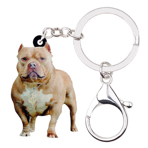 Bonsny Acrylic American Pit Bull Terrier Dog Key Chains Keychain Rings Jewelry For Women Girl Handbag Car Charms Pet Accessories