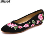 Chinese Wommen Shoes Spring Summer Folk Embroidery Ballet Flats Comfort Pointed Toe Canvas Shoes Woman Old Peking Flat