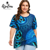 AZULINA Plus Size Print Flutter Sleeve Overlap T-Shirt Women T Shirt 2018 O Neck Short Sleeve Tops Tees Big Size Ladies Clothes