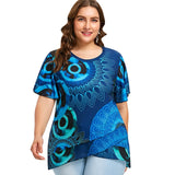 AZULINA Plus Size Print Flutter Sleeve Overlap T-Shirt Women T Shirt 2018 O Neck Short Sleeve Tops Tees Big Size Ladies Clothes