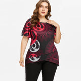 AZULINA Plus Size Print Flutter Sleeve Overlap T-Shirt Women T Shirt 2018 O Neck Short Sleeve Tops Tees Big Size Ladies Clothes