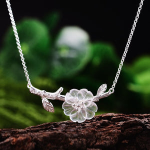 Lotus Fun Moment 925 Sterling Silver Natural Crystal Fashion Jewelry Flower in the Rain Necklace with Pendant for Women Collier