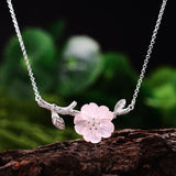 Lotus Fun Moment 925 Sterling Silver Natural Crystal Fashion Jewelry Flower in the Rain Necklace with Pendant for Women Collier