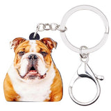 Bonsny Statement Acrylic British Bull Dog Key Chain Keychain Rings Cartoon Animal Jewelry For Women Girl Handbag Car Charms Gift