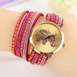 2018 New Luxury Fashion Women Watches Korean Style Elephant pattern Diamond Bracelet Leather Watch Dress Wristwatches Hot sale