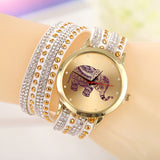 2018 New Luxury Fashion Women Watches Korean Style Elephant pattern Diamond Bracelet Leather Watch Dress Wristwatches Hot sale