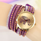 2018 New Luxury Fashion Women Watches Korean Style Elephant pattern Diamond Bracelet Leather Watch Dress Wristwatches Hot sale