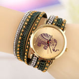 2018 New Luxury Fashion Women Watches Korean Style Elephant pattern Diamond Bracelet Leather Watch Dress Wristwatches Hot sale