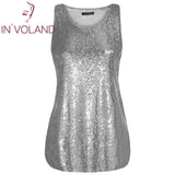 IN'VOLAND Women Sleeveless Sequin Party T-Shirts Tops Plus Size XL-5XL Basic O-Neck Large Pullovers Tshirt Tees Tank Oversized