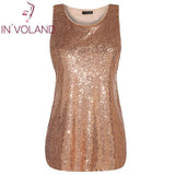 IN'VOLAND Women Sleeveless Sequin Party T-Shirts Tops Plus Size XL-5XL Basic O-Neck Large Pullovers Tshirt Tees Tank Oversized