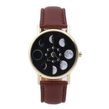 Eclipse Stylish Fashion Women Phase Moon Lunar Watch Change Bracelet Design Clock Leather Quartz Wrist Watch relogio masculino