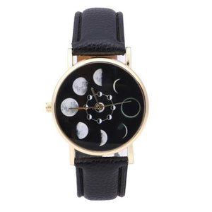 Eclipse Stylish Fashion Women Phase Moon Lunar Watch Change Bracelet Design Clock Leather Quartz Wrist Watch relogio masculino