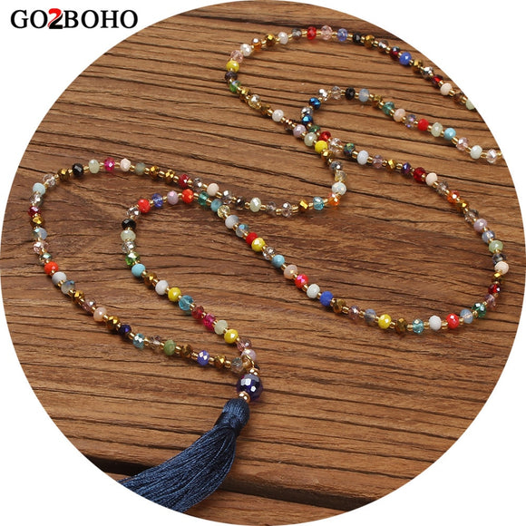 Go2boho Collier Long Necklace Statement Necklace Women Choker Tassel Pendant Colorful Crystal Stone Boheme Handmade Jewelry Gift